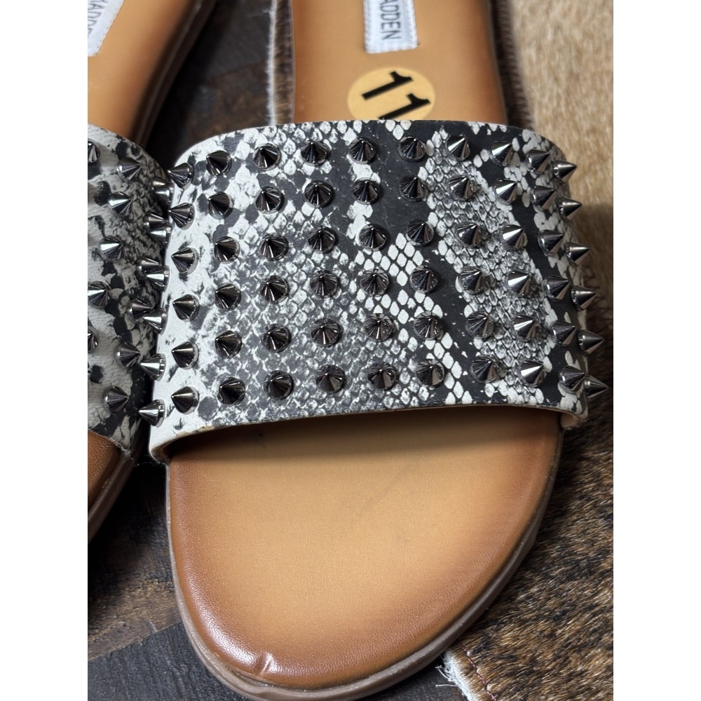 Steve Madden Ivory Snake-Print Slide Sandals with Silver Studs - Picture 5 of 8